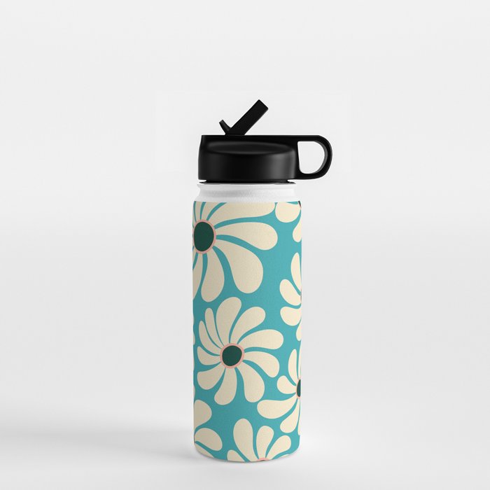 Retro Super Bloom - 70'S Vibe - Turquoise Water Bottle Gallery Image 1
