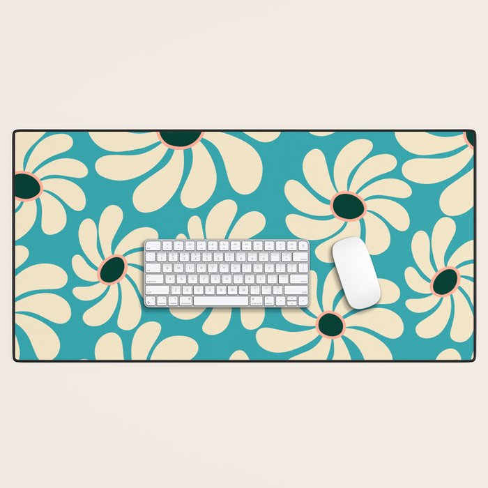 Retro Super Bloom - 70'S Vibe - Turquoise Desk Mat Gallery Image 1