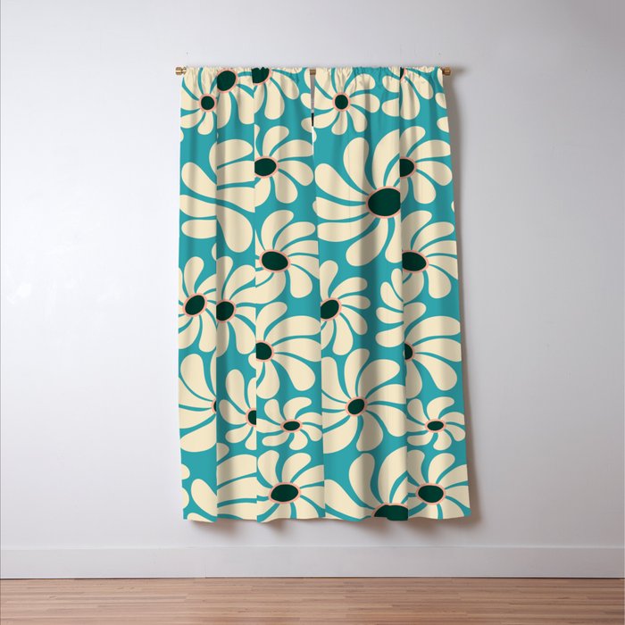 Retro Super Bloom - 70'S Vibe - Turquoise Window Curtain Gallery Image 3