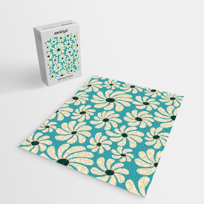 Retro Super Bloom - 70'S Vibe - Turquoise Jigsaw Puzzle Gallery Image 2