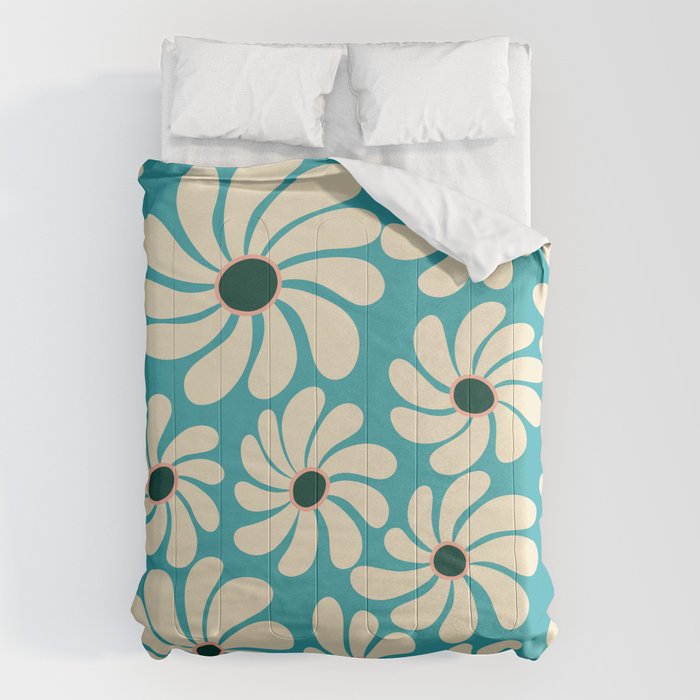Retro Super Bloom - 70'S Vibe - Turquoise Comforter Gallery Image 1