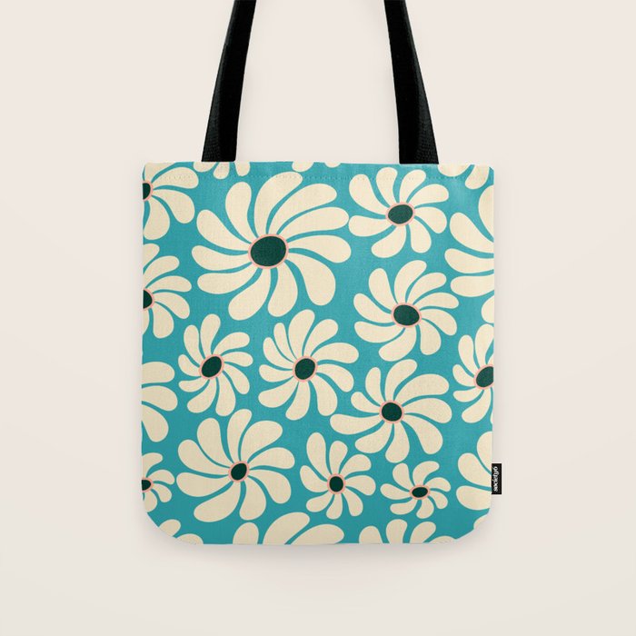 Retro Super Bloom - 70'S Vibe - Turquoise Tote Bag Gallery Image 1
