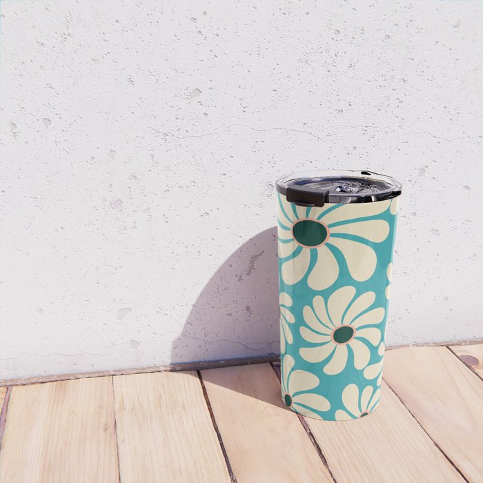 Retro Super Bloom - 70'S Vibe - Turquoise Travel Mug Gallery Image 4