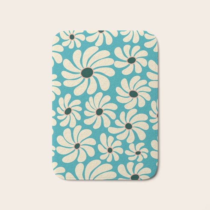 Retro Super Bloom - 70'S Vibe - Turquoise Bath Mat Gallery Image 1