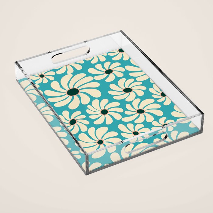 Retro Super Bloom - 70'S Vibe - Turquoise Acrylic Tray Gallery Image 1