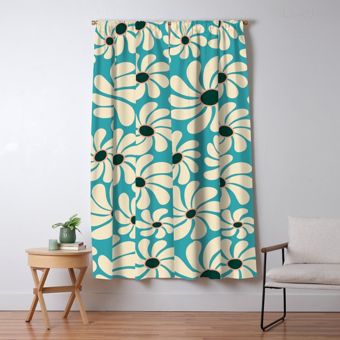 Retro Super Bloom - 70'S Vibe - Turquoise Window Curtain Gallery Image 5