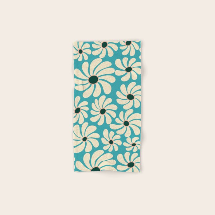 Retro Super Bloom - 70'S Vibe - Turquoise Bath Towel Gallery Image 1