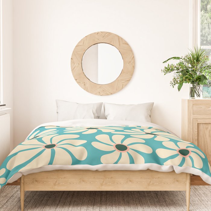Retro Super Bloom - 70'S Vibe - Turquoise Duvet Cover Gallery Image 3