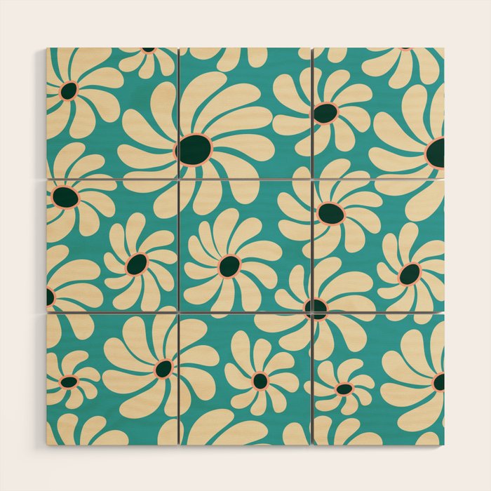 Retro Super Bloom - 70'S Vibe - Turquoise Wood Wall Art Gallery Image 1