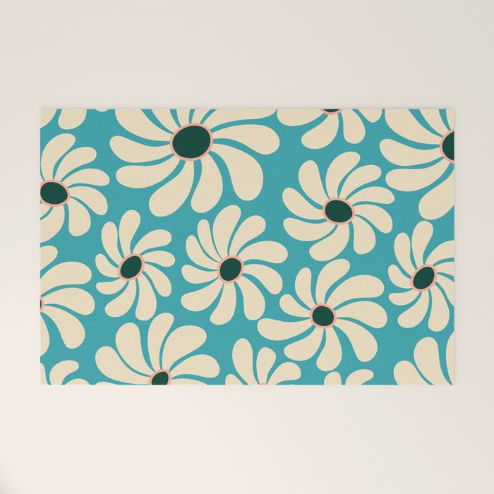Retro Super Bloom - 70'S Vibe - Turquoise Welcome Mat Gallery Image 1