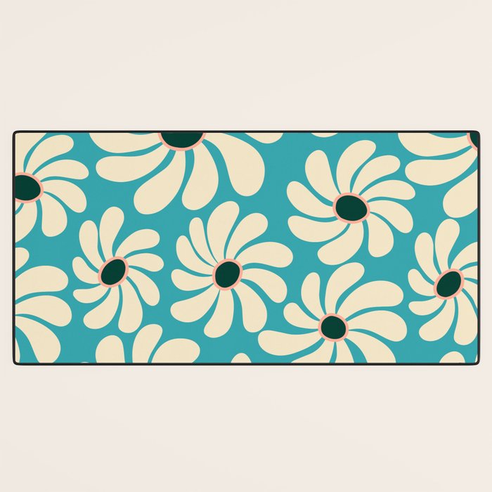 Retro Super Bloom - 70'S Vibe - Turquoise Desk Mat Gallery Image 3