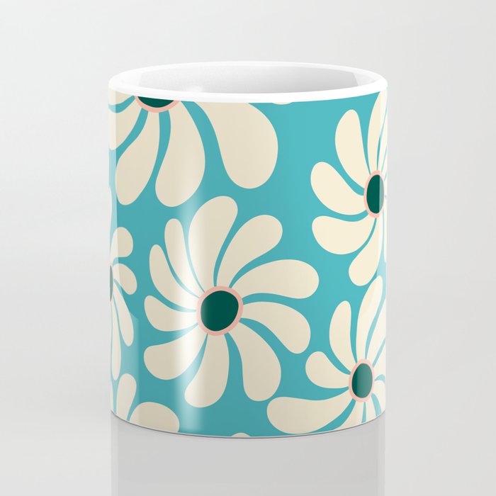 Retro Super Bloom - 70'S Vibe - Turquoise Coffee Mug Gallery Image 4