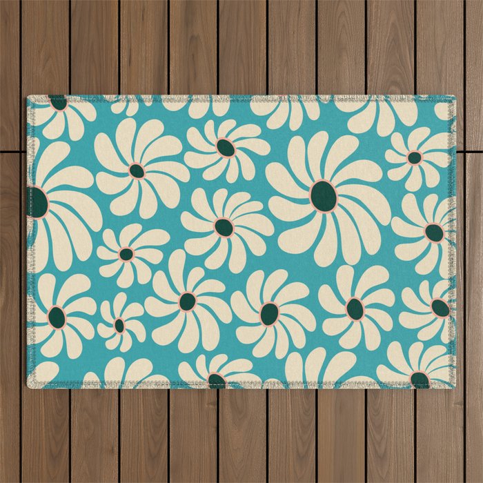 Retro Super Bloom - 70'S Vibe - Turquoise Outdoor Rug Gallery Image 1