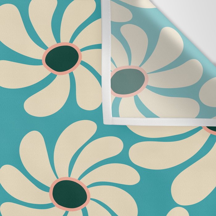 Retro Super Bloom - 70'S Vibe - Turquoise Wall Tapestry Gallery Image 3