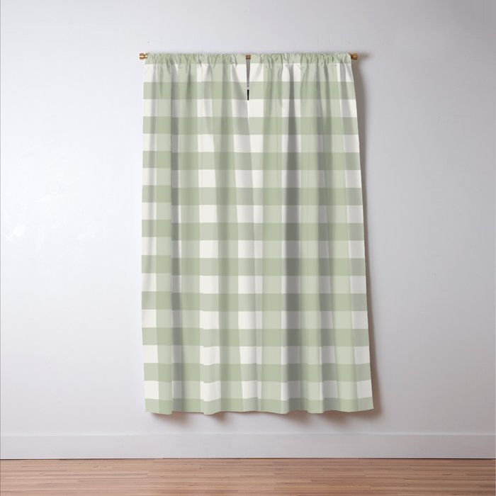 Sage Green Gingham Check Pattern Window Curtain Gallery Image 3