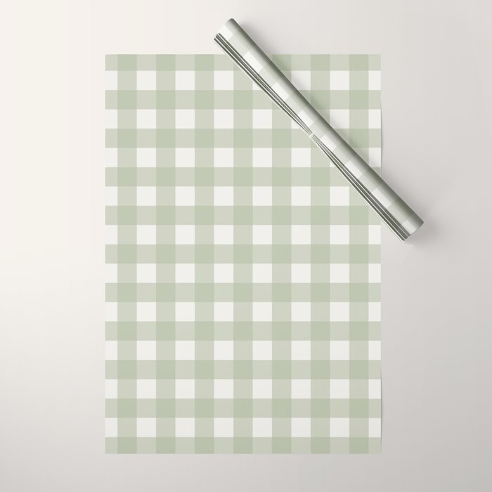 Sage Green Gingham Check Pattern Wrapping Paper Gallery Image 1