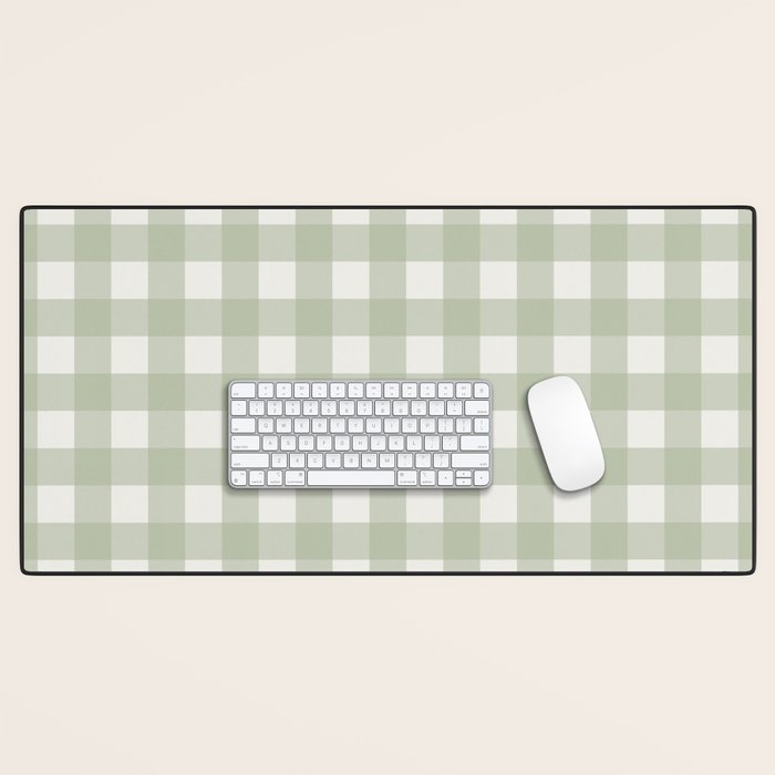 Sage Green Gingham Check Pattern Desk Mat Gallery Image 1