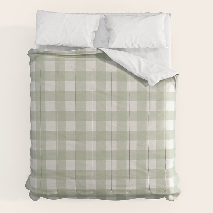 Sage Green Gingham Check Pattern Comforter Gallery Image 2