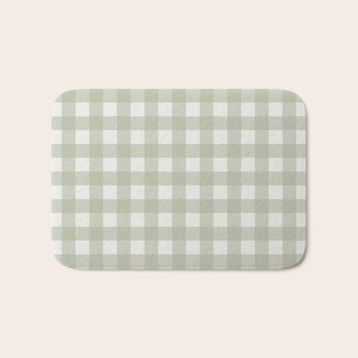 Sage Green Gingham Check Pattern Bath Mat Gallery Image 1