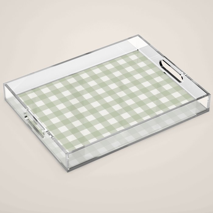 Sage Green Gingham Check Pattern Acrylic Tray Gallery Image 1