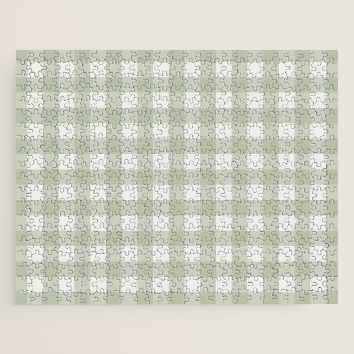 Sage Green Gingham Check Pattern Jigsaw Puzzle Gallery Image 1