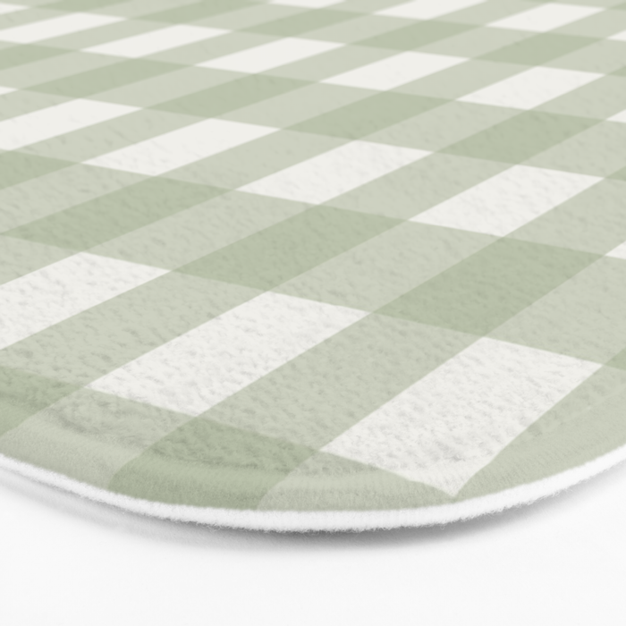 Sage Green Gingham Check Pattern Bath Mat Gallery Image 3