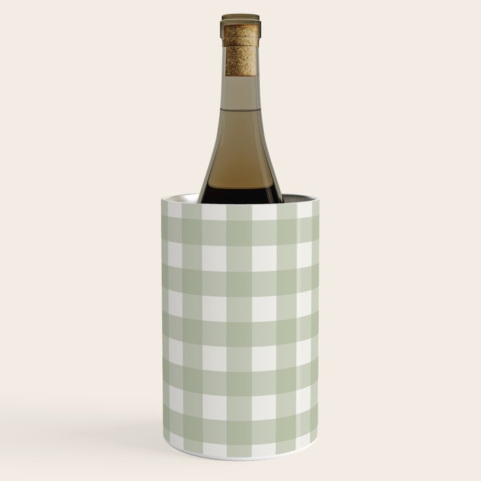 Sage Green Gingham Check Pattern Wine Chiller Gallery Image 1