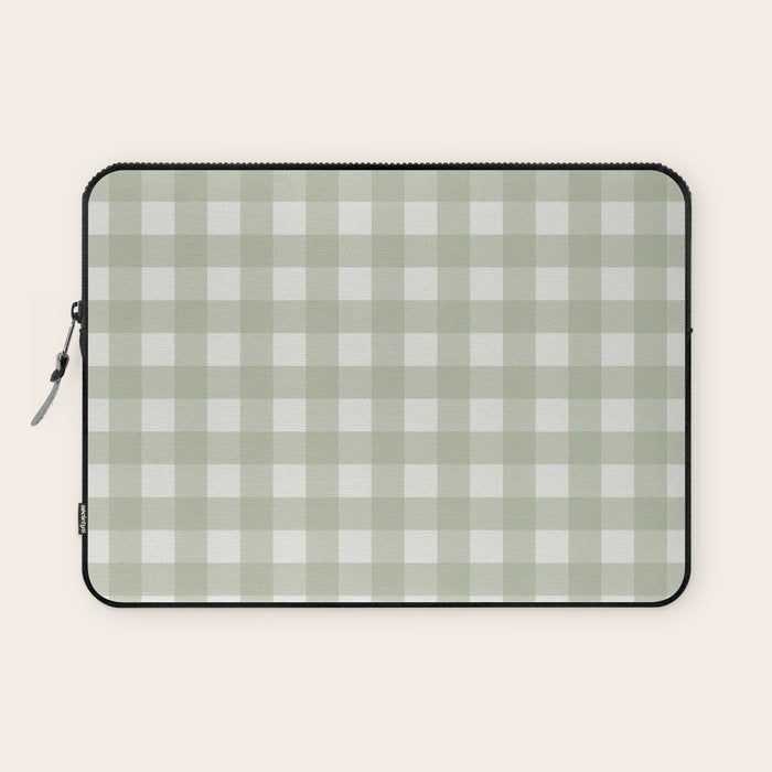 Sage Green Gingham Check Pattern Laptop Sleeve Gallery Image 1