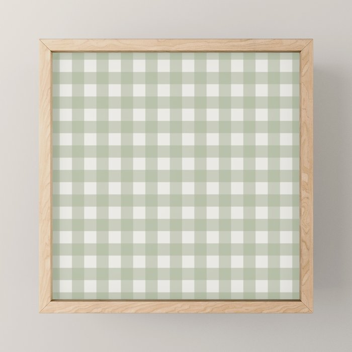 Sage Green Gingham Check Pattern Mini Art Print Gallery Image 1