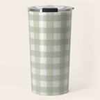 Sage Green Gingham Check Pattern Travel Mug Gallery Image 1