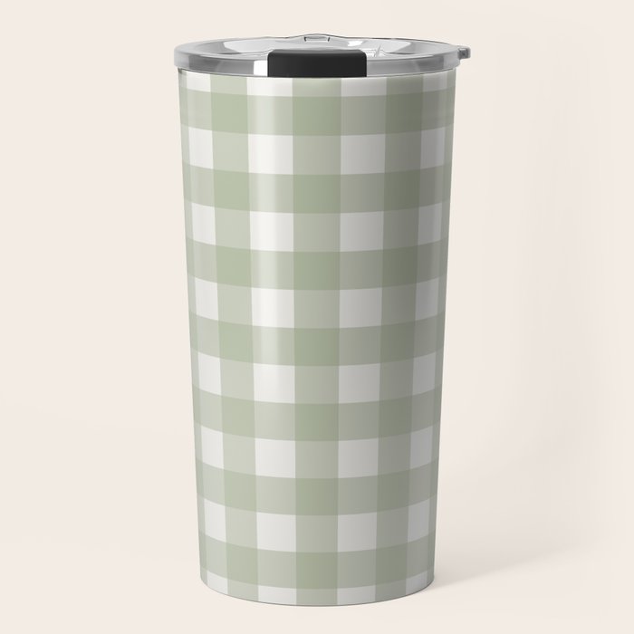 Sage Green Gingham Check Pattern Travel Mug Gallery Image 1