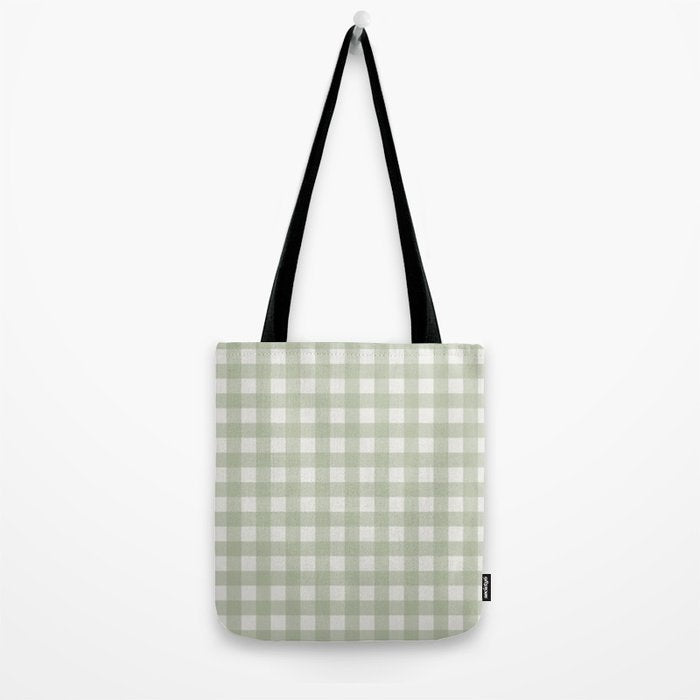 Sage Green Gingham Check Pattern Tote Bag Gallery Image 2