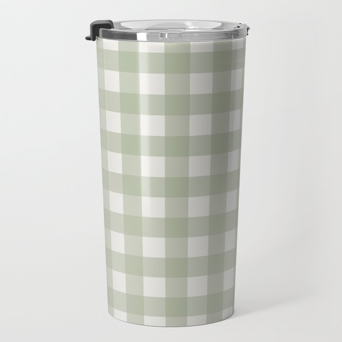 Sage Green Gingham Check Pattern Travel Mug Gallery Image 3