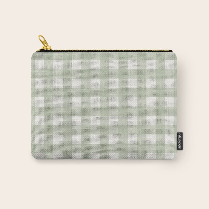 Sage Green Gingham Check Pattern Carry All Pouch Gallery Image 1