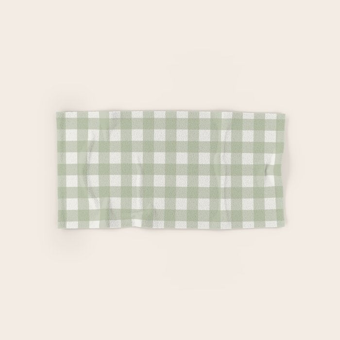 Sage Green Gingham Check Pattern Bath Towel Gallery Image 1
