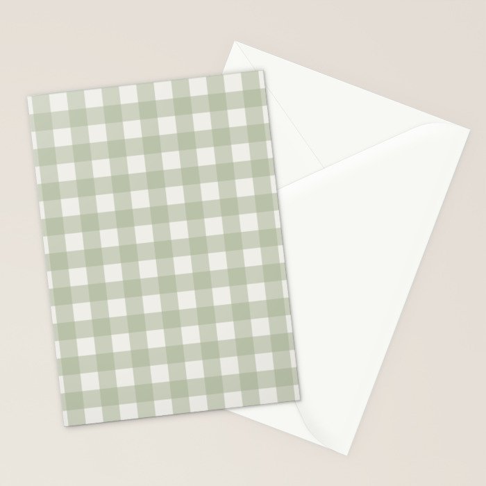 Sage Green Gingham Check Pattern Stationery Card Gallery Image 2