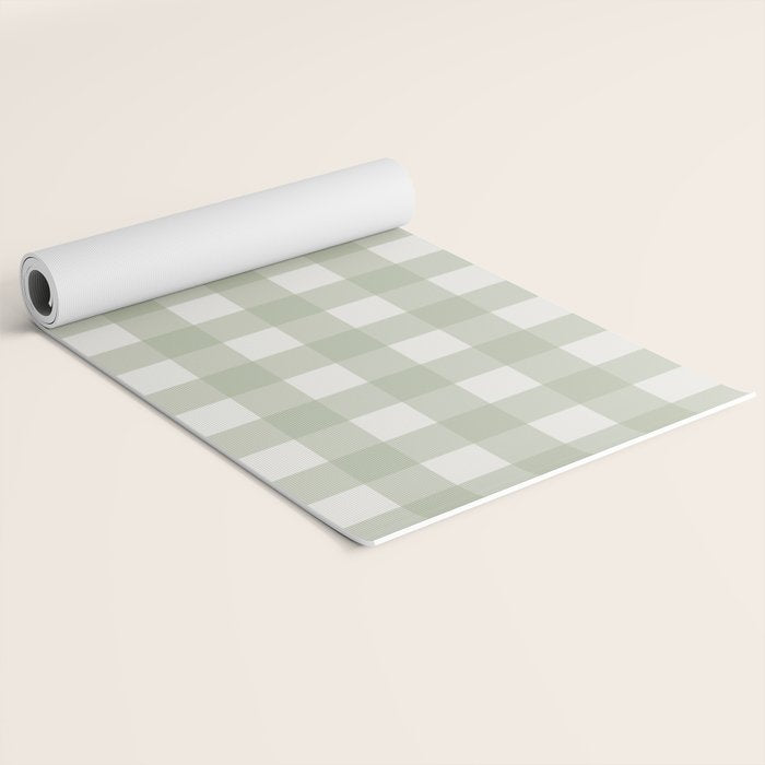 Sage Green Gingham Check Pattern Yoga Mat Gallery Image 2