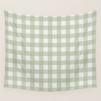 Sage Green Gingham Check Pattern Wall Tapestry Gallery Image 4