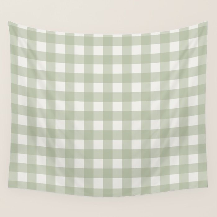 Sage Green Gingham Check Pattern Wall Tapestry Gallery Image 4