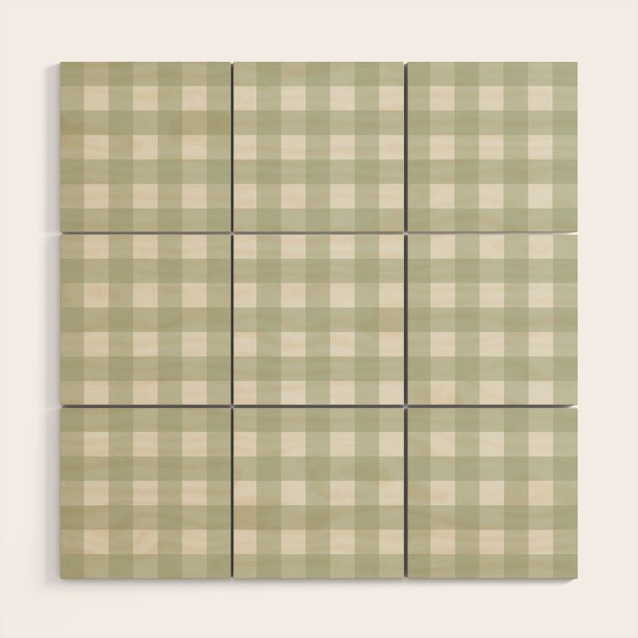 Sage Green Gingham Check Pattern Wood Wall Art Gallery Image 1