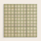 Sage Green Gingham Check Pattern Wood Wall Art Gallery Image 1
