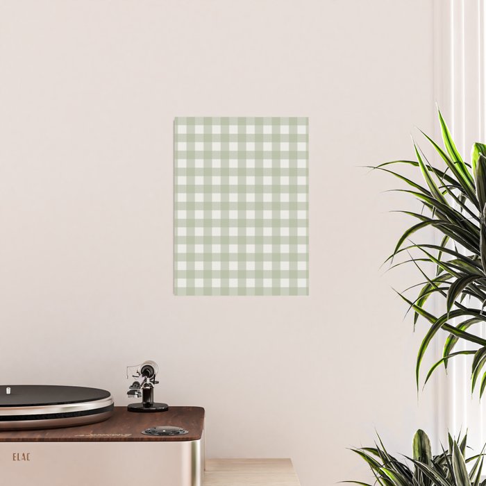 Sage Green Gingham Check Pattern Poster Gallery Image 2