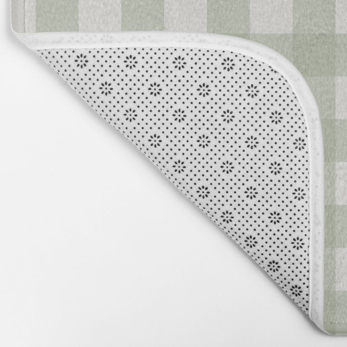 Sage Green Gingham Check Pattern Bath Mat Gallery Image 2