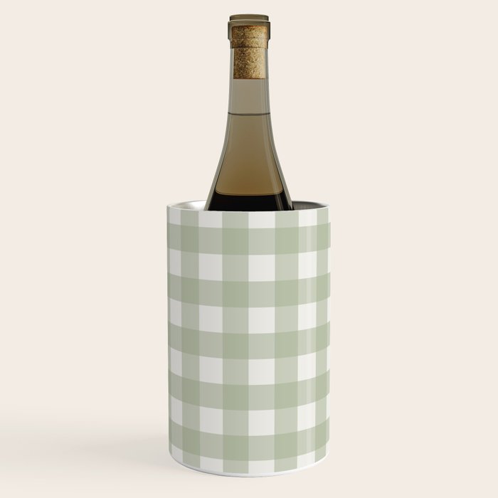 Sage Green Gingham Check Pattern Wine Chiller Gallery Image 2