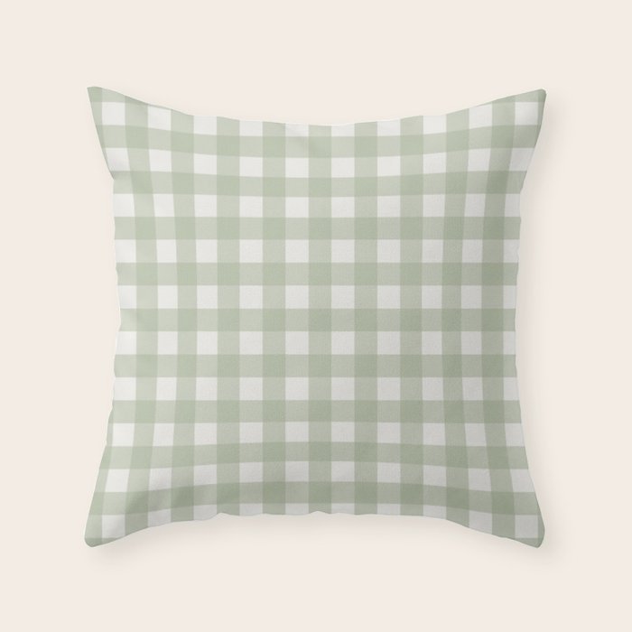 Sage Green Gingham Check Pattern Throw Pillow Gallery Image 6