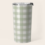 Sage Green Gingham Check Pattern Travel Mug Gallery Image 2