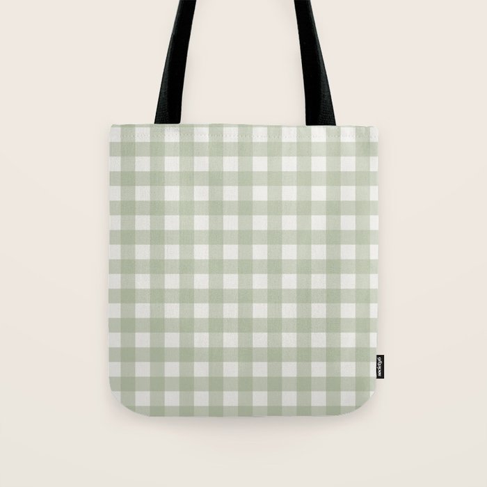 Sage Green Gingham Check Pattern Tote Bag Gallery Image 1