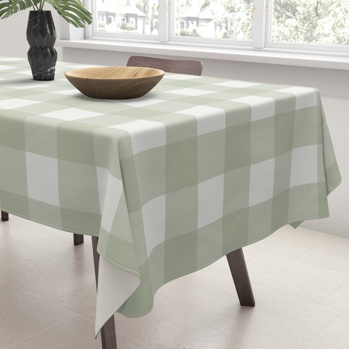 Sage Green Gingham Check Pattern Tablecloth Gallery Image 3