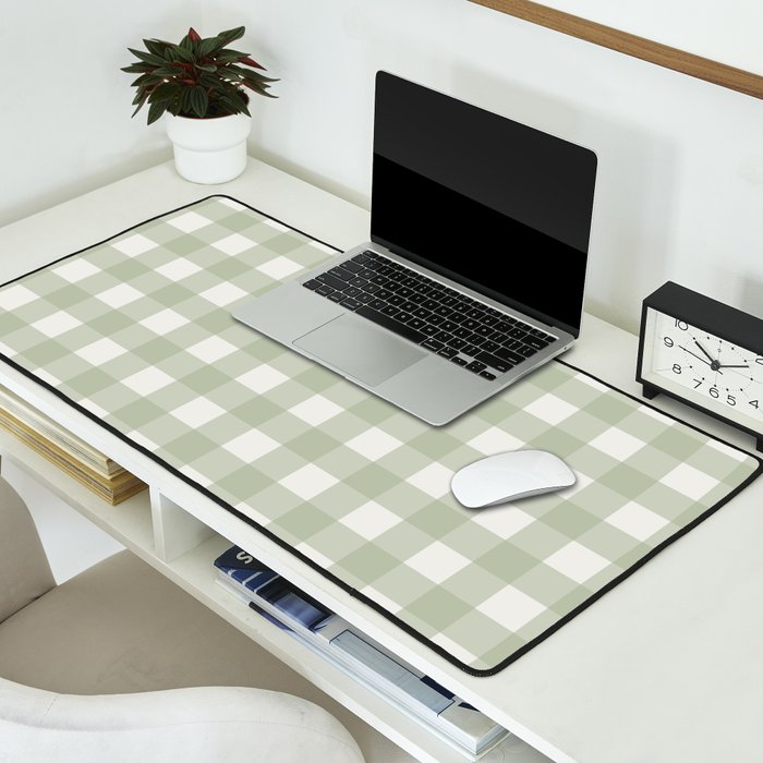 Sage Green Gingham Check Pattern Desk Mat Gallery Image 2