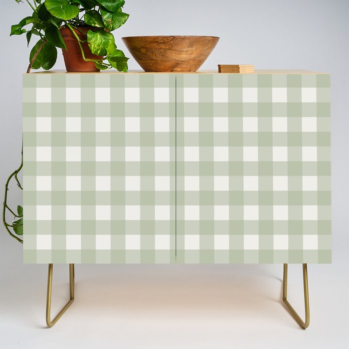 Sage Green Gingham Check Pattern Credenza Gallery Image 1